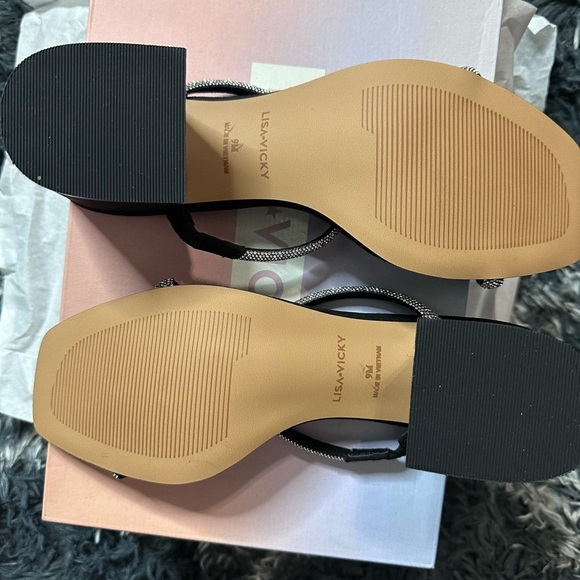 Lisa Vicky Mood Pavé Block Heel Slide Sandal in Black Hotfix 
NIB SIZE 9 - Picture 6 of 8